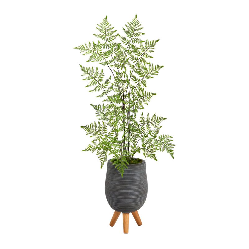 Nearly Natural 39-in Ruffle Fern Artificial Tree in Gray Planter with Stand
