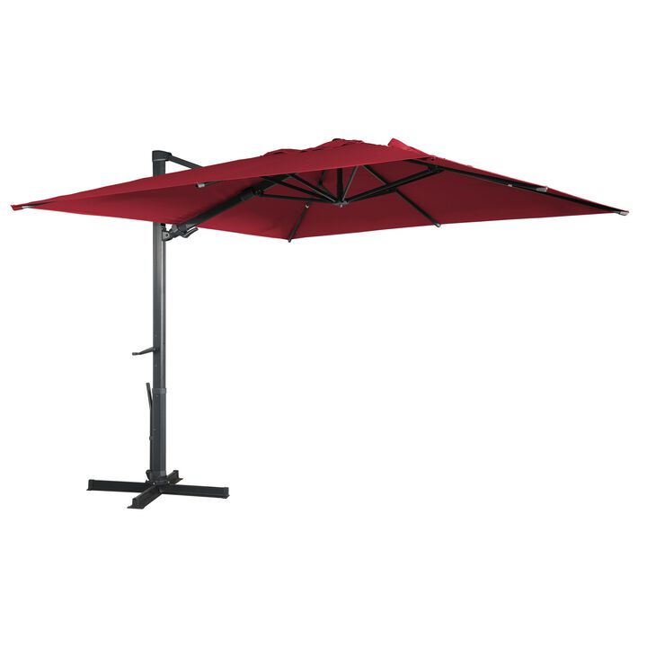10x10 ft. 360°Rotation Square Outdoor Cantilever Patio Umbrella in Red