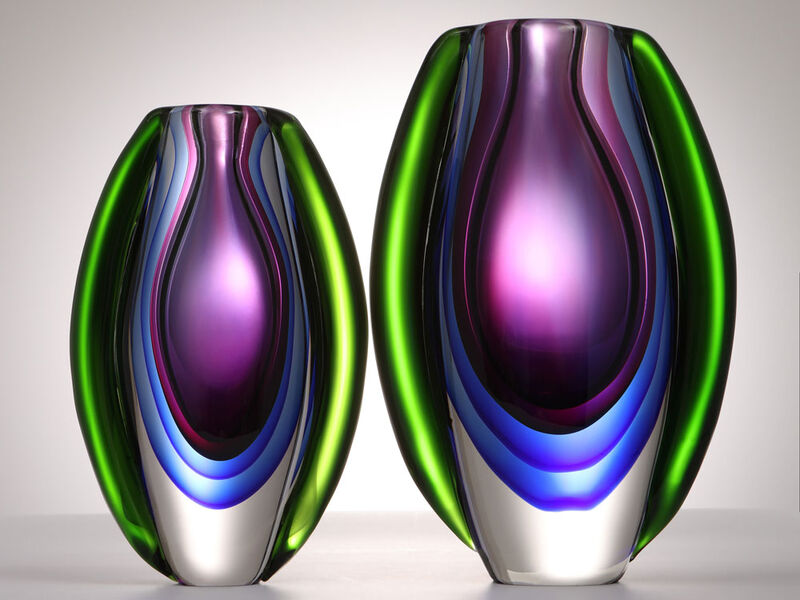 Hand Blown Sommerso Oval Art Glass Vase