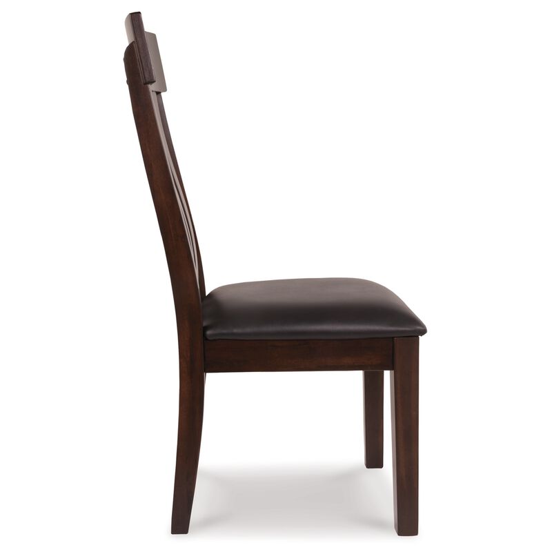 Hado Dining Chair Set of 2, Dark Brown Faux Leather Seat, Slatted Back - Benzara