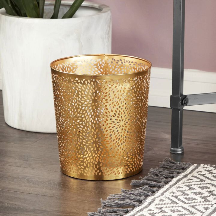 Hivvago 1.3 Gallon Round Perforated Copper Gold Metal Waste Basket Trash Can