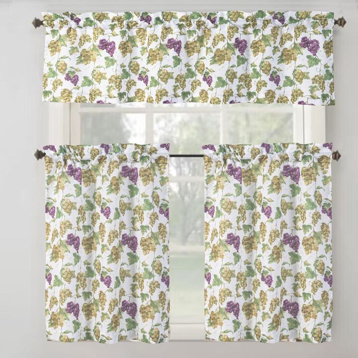 RT Designer's Collection Tribeca Latte Printed 3 Pieces Kitchen Curtain Set Includes 1 Valance 52" x 18" and 2 Tiers 26" x 36" Each Multi Color