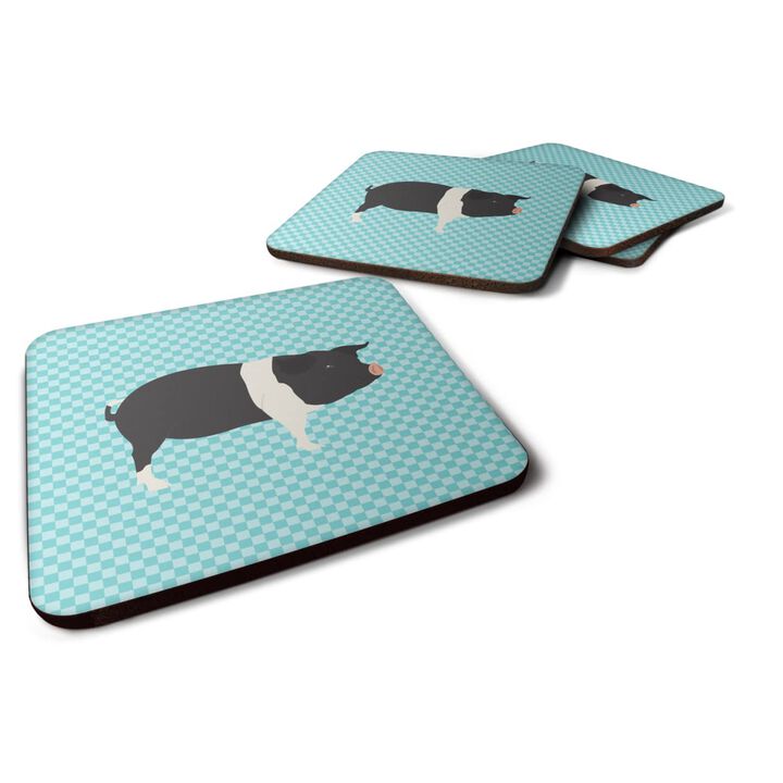 Caroline's Treasures Hampshire Pig Blue Check Decorative Coasters, 3.5, Multicolor