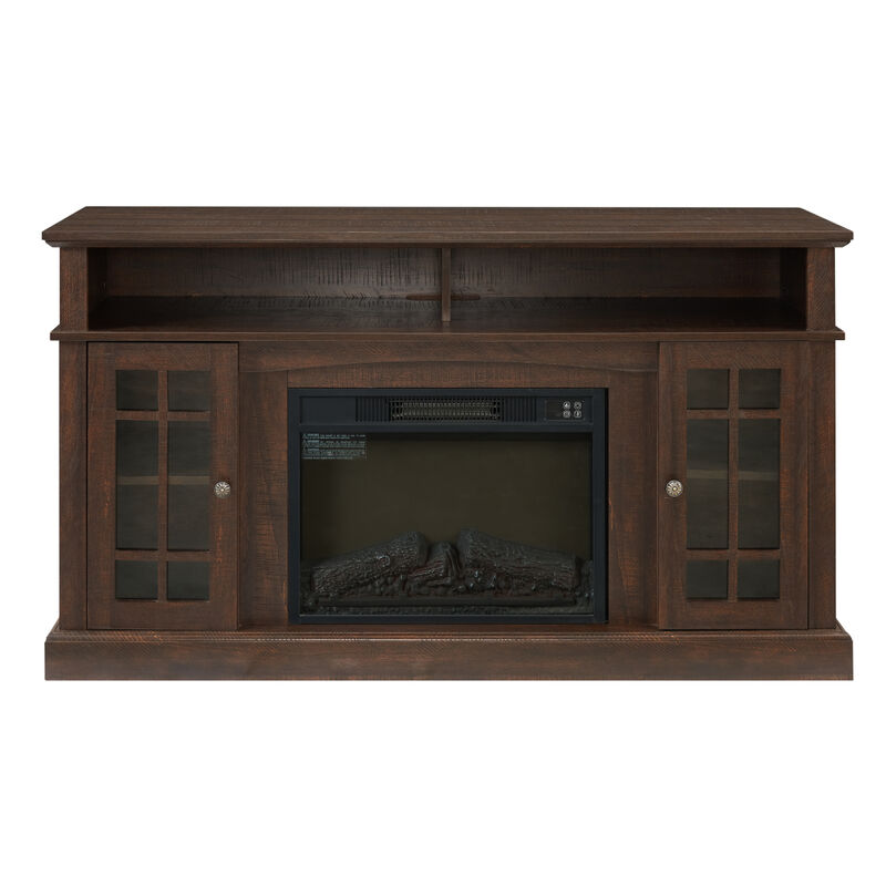 Modern TV Stand with Fireplace Insert, Espresso, 58.25" W