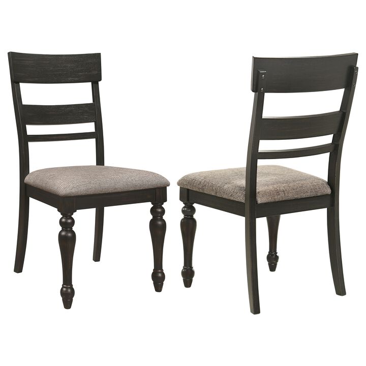Brad Dining Chair Set of 2, Ladder Back, Stone Brown,  Charcoal Gray - Benzara