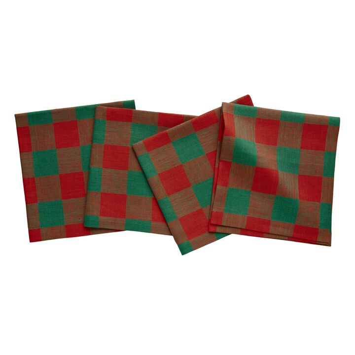 Solino Home 100% Pure Linen Buffalo Check Dinner Napkins 20 x 20 Inch Set of 4
