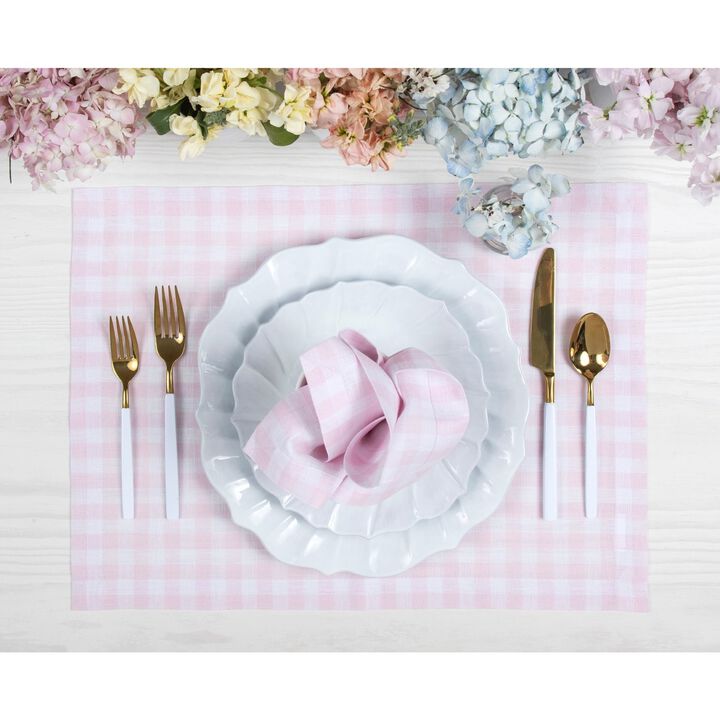 Solino Home 100% Pure Linen 14 x 19 Inch Placemats Set of 4 | Gingham Check