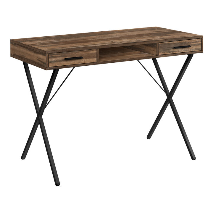 Monarch Specialties I 7794 Computer Desk, Home Office, Laptop, Left, Right Set-up, Storage Drawers, 42"L, Work, Metal, Laminate, Brown, Black, Contemporary, Modern