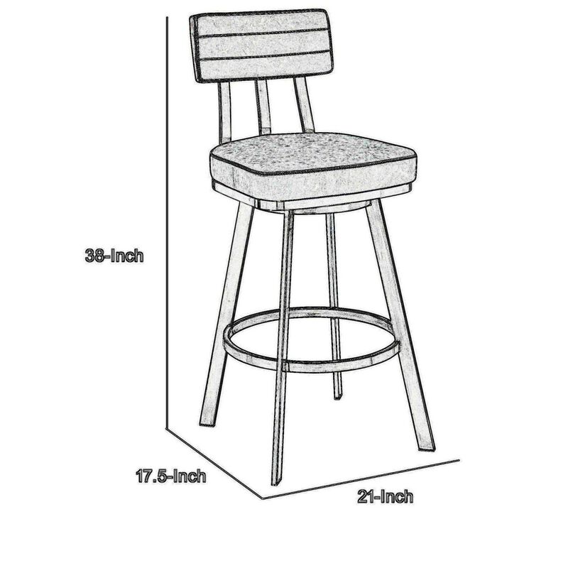 Col 26 Inch Swivel Counter Stool, Gray Faux Leather, Stainless Steel Frame - Benzara