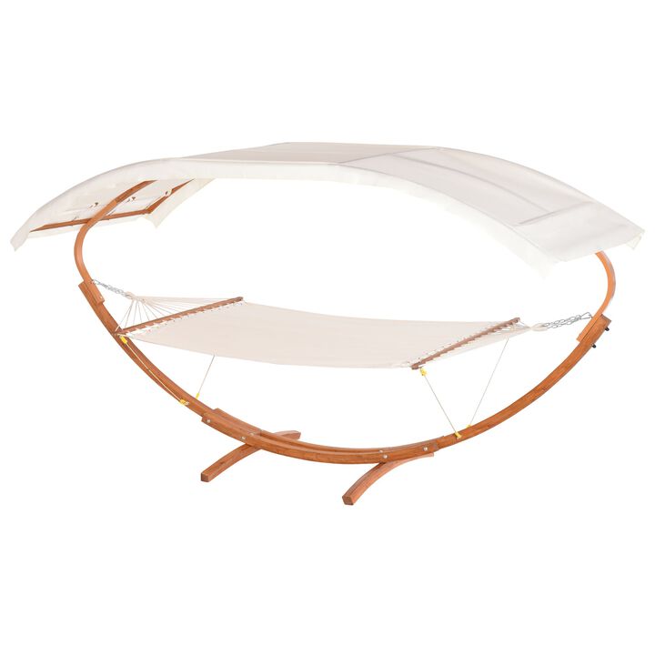 White Outdoor Relaxation: 13' Wooden Roman Arc Hammock Stand with Canopy White Outdoor Relaxation: 13' Wooden Roman Arc Hammock Stand with Canopy