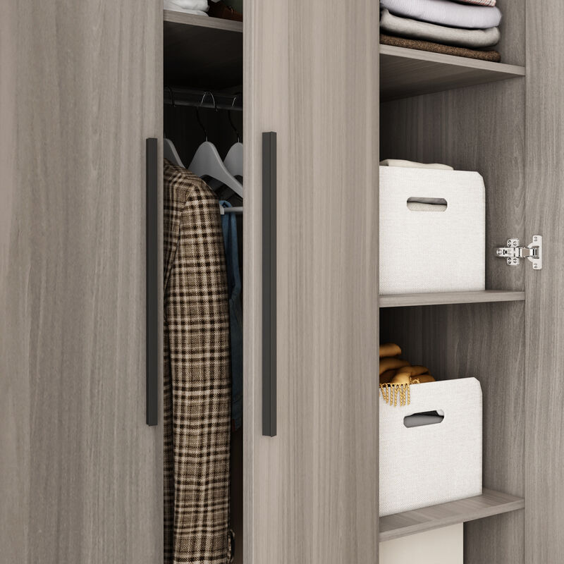 Gray Wood 47.2 in. W 3-Door Armoires Wardrobe with Hanging Rod and Storage Shelves (70 in. H x 18.9 in. D)