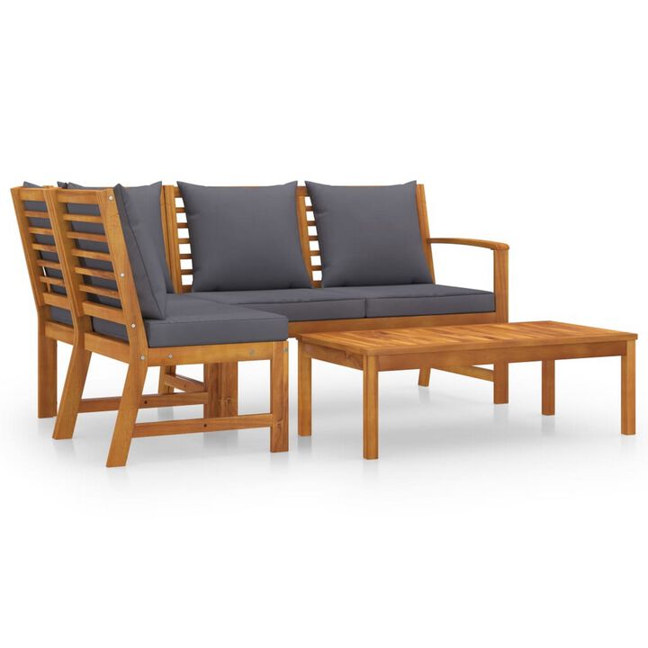 Roma 4pc Modular Outdoor Sofa and Table Set, Solid Acacia Wood, Gray - Benzara