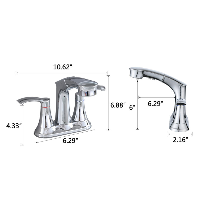 Bathroom Faucet With Pull Out Sprayer, 2 Handle 4 Inch Faucet Utility Sink Faucet, Chrome