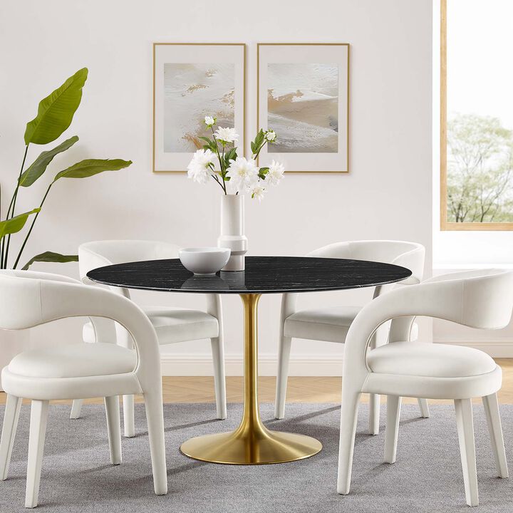 Modway - Lippa 54" Round Artificial Marble Dining Table Gold Black