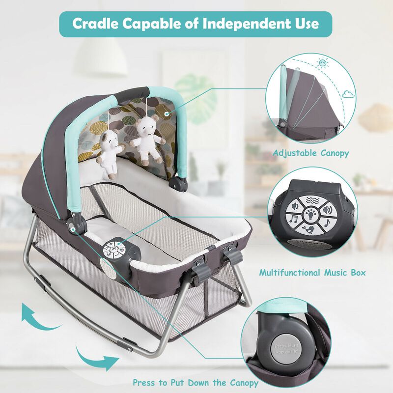4-in-1 Convertible Portable Baby Playard Newborn Napper with Music and Toys