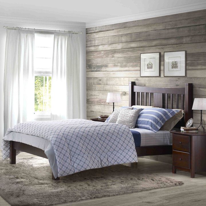 Hivvago King Farmhouse Style Solid Wood Platform Bed Frame with Headboard in Cherry