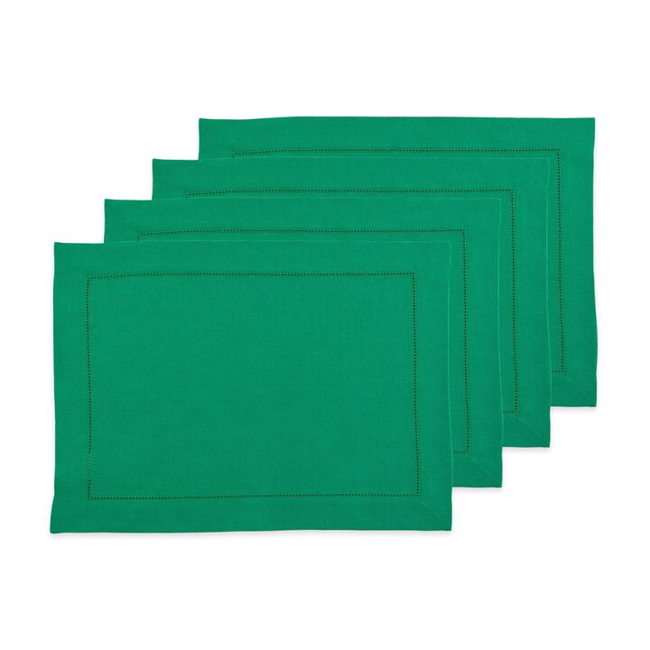 Solino Home 100% Pure Linen Placemats Set of 6 - 14 x 19 Inch | Classic Hemstitch