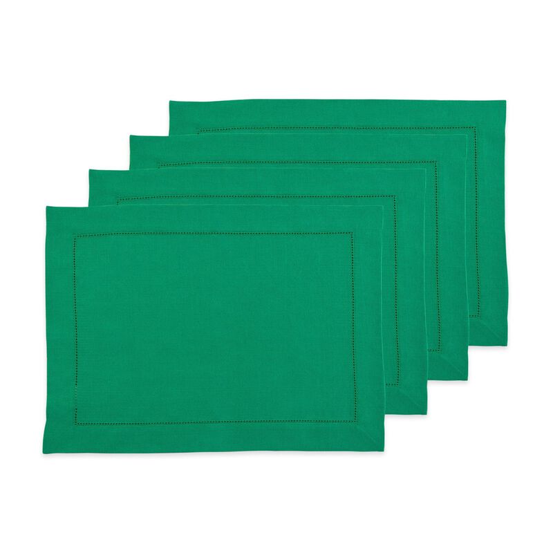 Solino Home 100% Pure Linen Placemats Set of 6 - 14 x 19 Inch | Classic Hemstitch