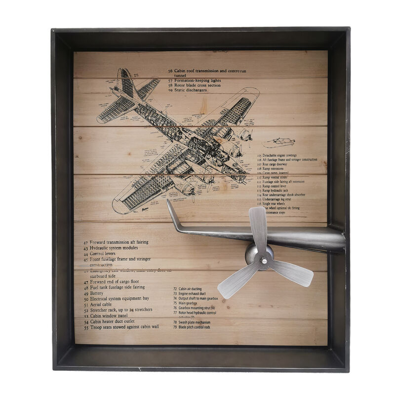 Metallic Vintage Airplane Wall Art with Clock, Set of 3