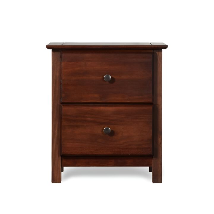 Farmhouse Solid Pine Wood Nightstand with 2 Storage Drawers For Bedroom