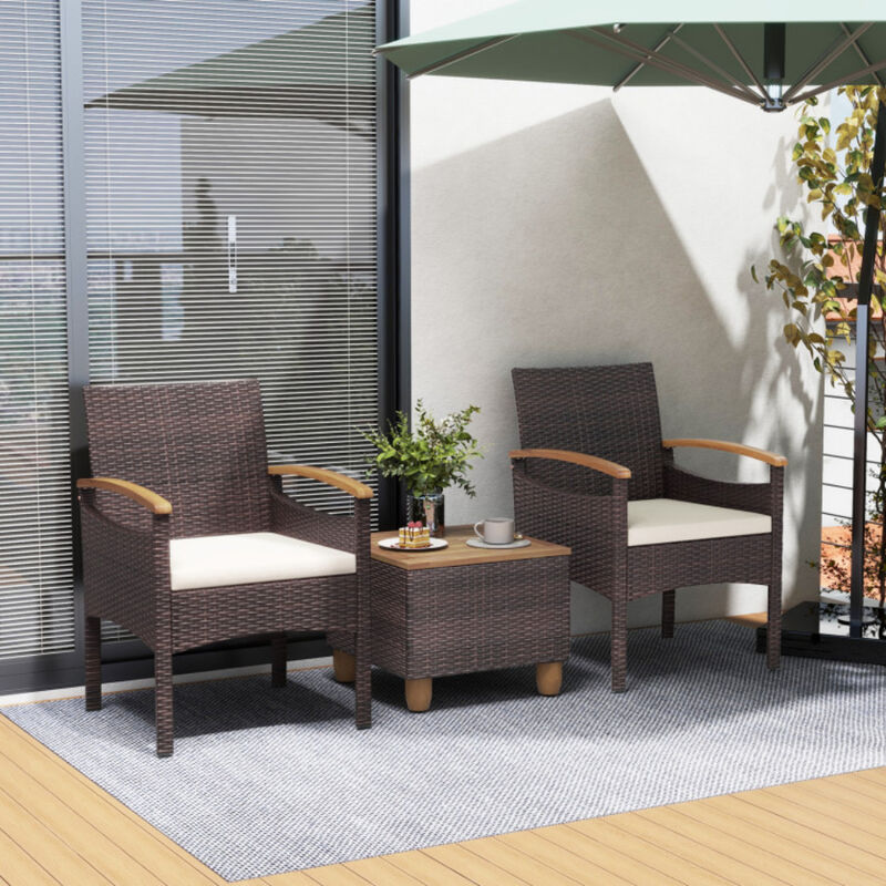 Patio Dining Chairs Set of 4 with Acacia Wood Armrest and Heavy Duty Metal Frame