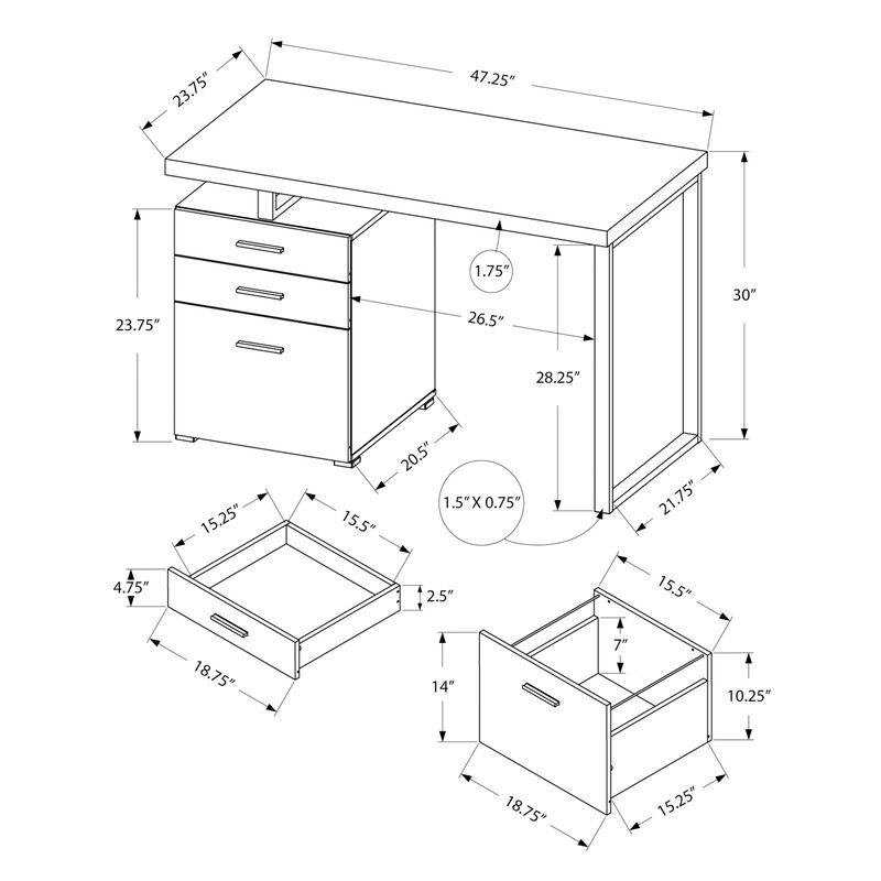 Monarch Specialties I 7645 Computer Desk, Home Office, Laptop, Left, Right Set-up, Storage Drawers, 48"L, Work, Metal, Laminate, Grey, Black, Contemporary, Modern