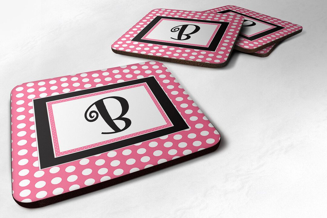 Caroline's Treasures CJ1001-BFC Monogram-Pink Black Polka Dots Foam Coasters (Set of 4), Initial Letter B, 3.5 H x 3.5 W, Multicolor
