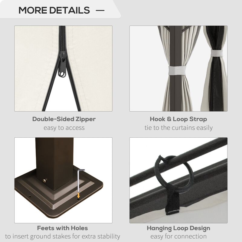 Cream White Garden Pavilion: 10'x10' Aluminum Gazebo with Curtains