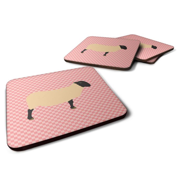 Caroline's Treasures Suffolk Sheep Pink Check Decorative coasters, 3.5, Multicolor