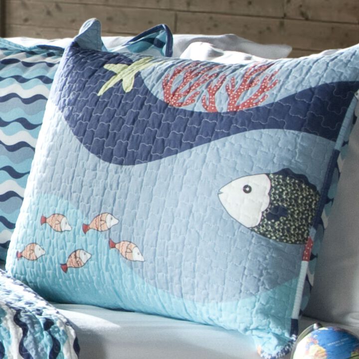Hivvago Full / Queen Blue Serenity Sea Fish Coral Coverlet Quilt Bedspread Set