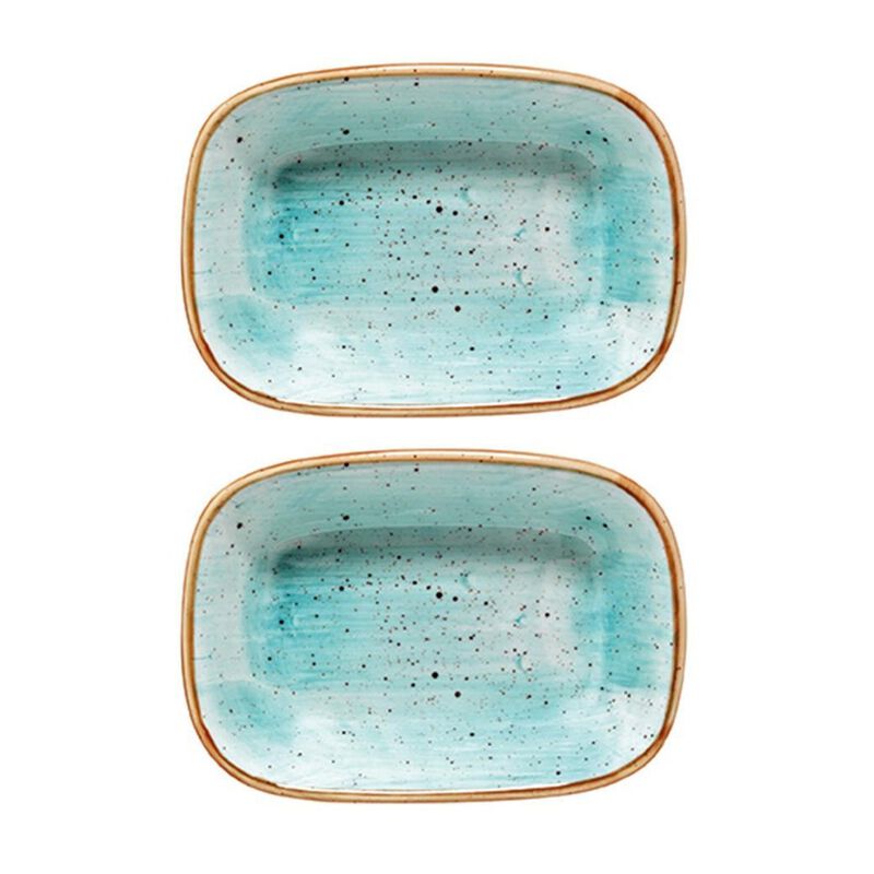 Aqua 5.5" x 4" x h:1.25" 7 oz. Rectangular Blue Porcelain Deep Plate (Set of 2)