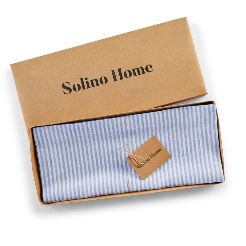 Solino Home 100% Pure Linen Table Runner 14 x 108 Inch | Narrow Stripe