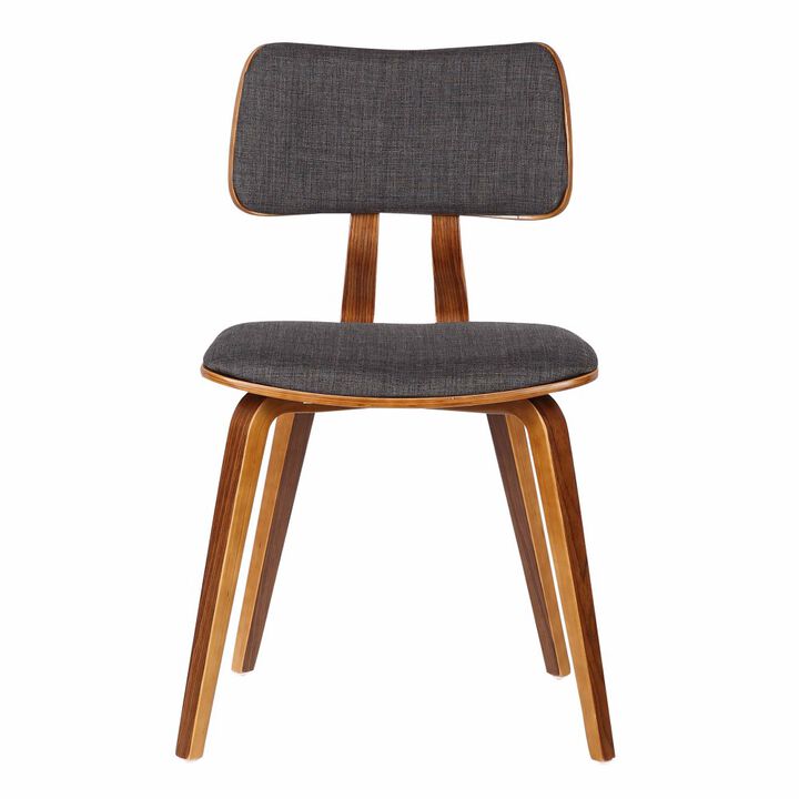 Fabric Upholstered Split Curved Back Wood Dining Chair, Brown and Dark Gray-Benzara