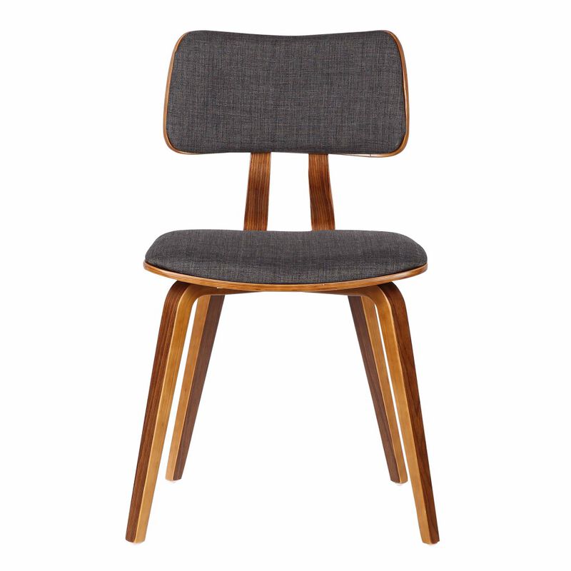 Fabric Upholstered Split Curved Back Wood Dining Chair, Brown and Dark Gray-Benzara