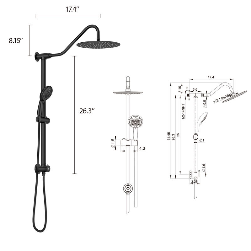 Matte Black 10" Shower System with 5 Function Hand Shower