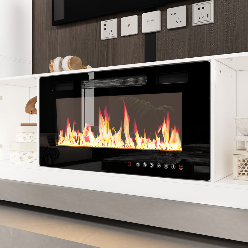 White Wood Entertainment Centers TV Stand Fits TV's up to 57 in. with Open Shelves, Door Cabinets