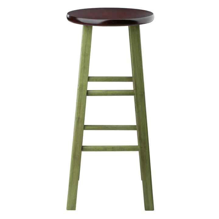 Winsome Wood Ivy Model Name Stool, Rustic Green/Walnut, 13.6x13.6x29.1