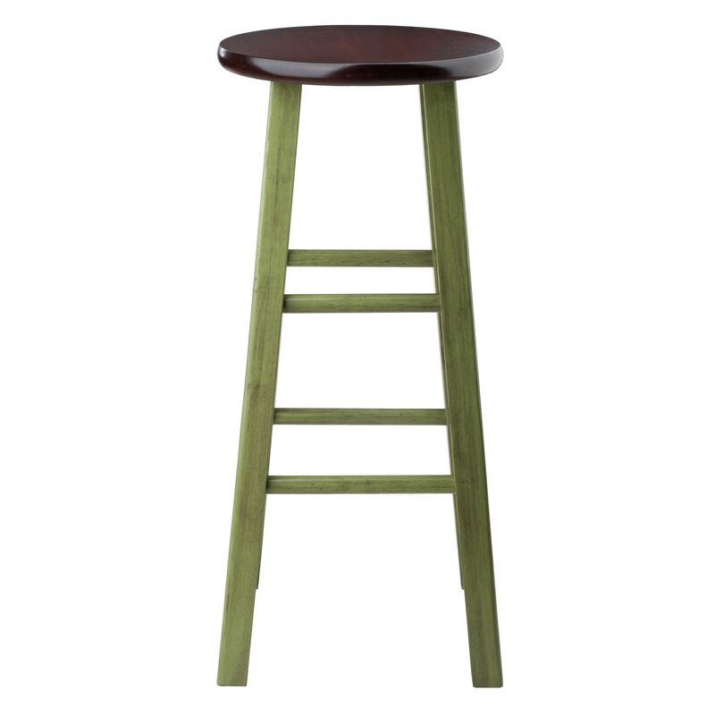 Winsome Wood Ivy Model Name Stool, Rustic Green/Walnut, 13.6x13.6x29.1