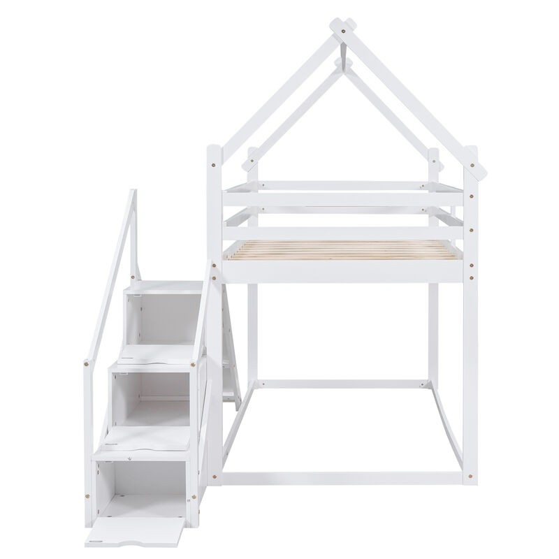 Merax House Loft Bunk Bed with Slide and Staircase