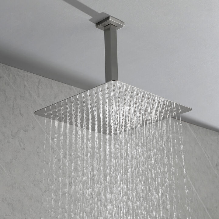 304 Stainless Steel Square Rain Shower Head, High Pressure with Self-Cleaning Nozzle for Full Body Coverage