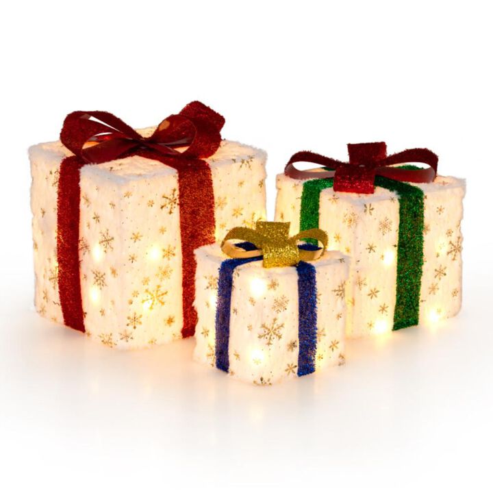 Hivvago Set of 3 Christmas Lighted Gift Boxes with 48 Bright Warm Lights