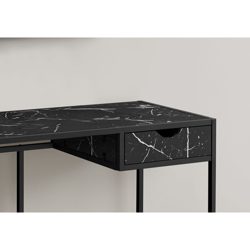 Monarch Specialties I 7572 Computer Desk, Home Office, Laptop, Storage Drawer, 42"L, Work, Metal, Laminate, Black Marble Look, Contemporary, Modern