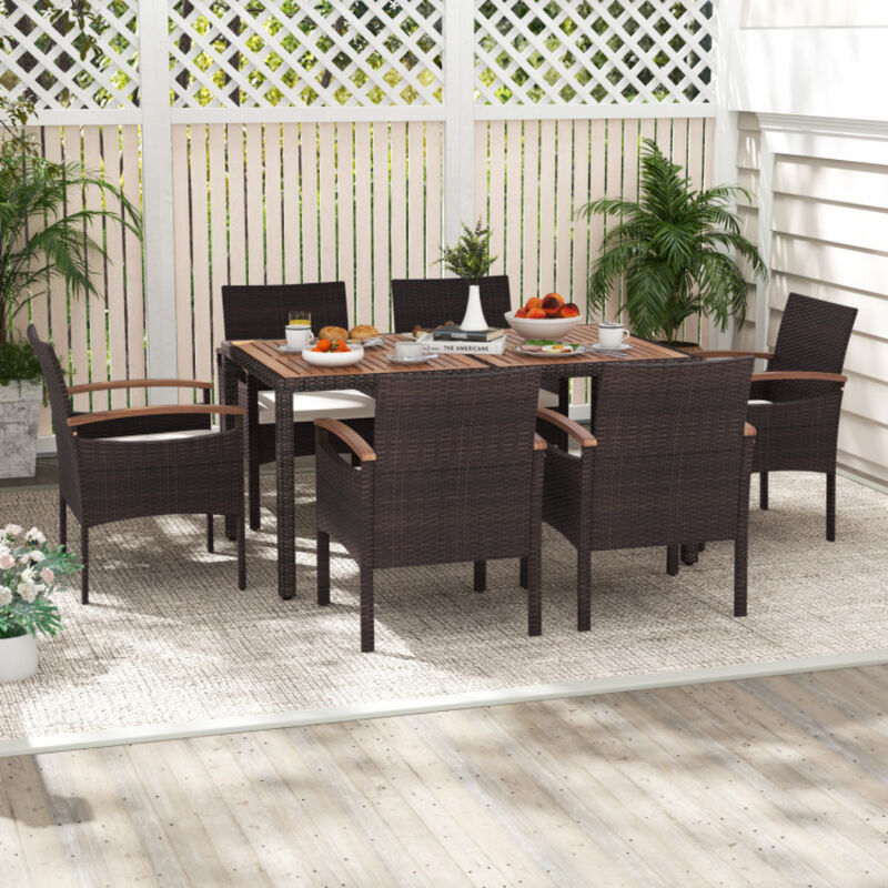 Patio Dining Chairs Set of 4 with Acacia Wood Armrest and Heavy Duty Metal Frame