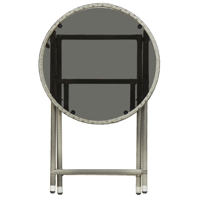 vidaXL Tea Table Gray 23.6" Poly Rattan and Tempered Glass