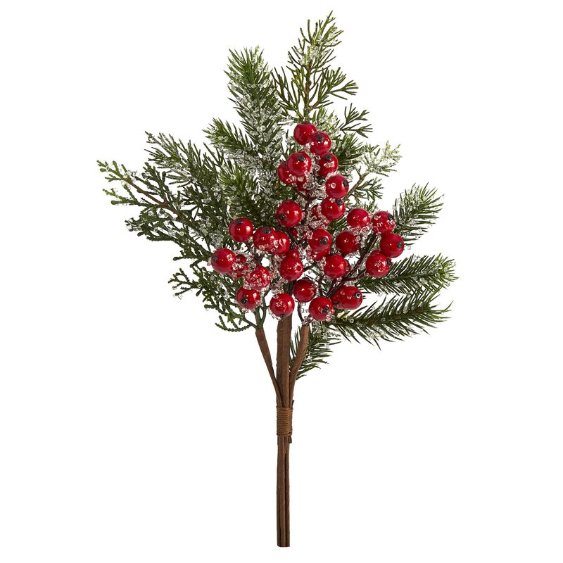 Hivvago 20" Iced Pine and Berries Artificial Plant (Set of 6)