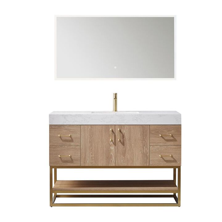 Vinnova Design 48 Single Vanity with White Grain Stone Countertop With Mirror