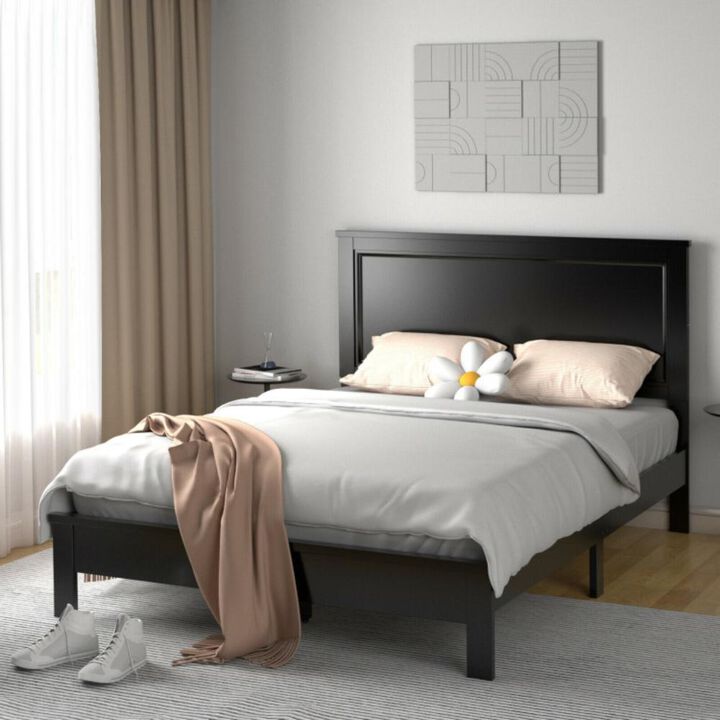Hivvago Queen Size Bed Frame Platform Slat High Headboard Bedroom with Rubber Wood Leg