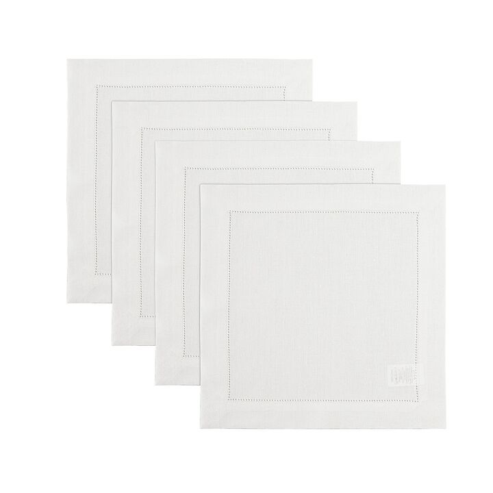 Solino Home 100% Pure Linen Square Placemats 14 x 14 Inch Set of 4 | Classic Hemstitch