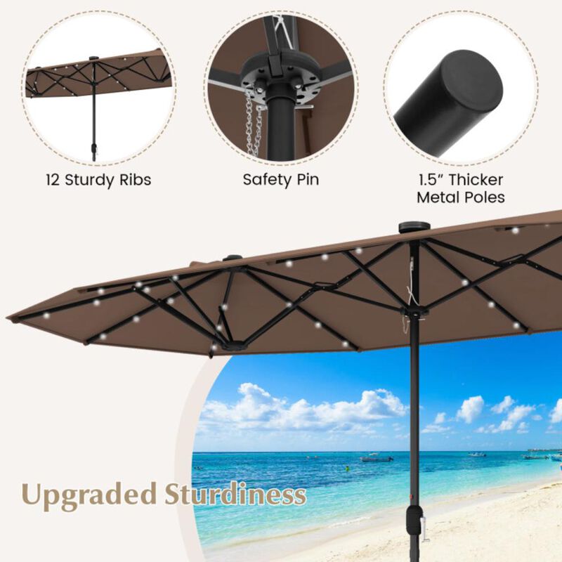 Hivvago 13FT Double-sided Patio Umbrella with Solar Lights for Garden Pool Backyard