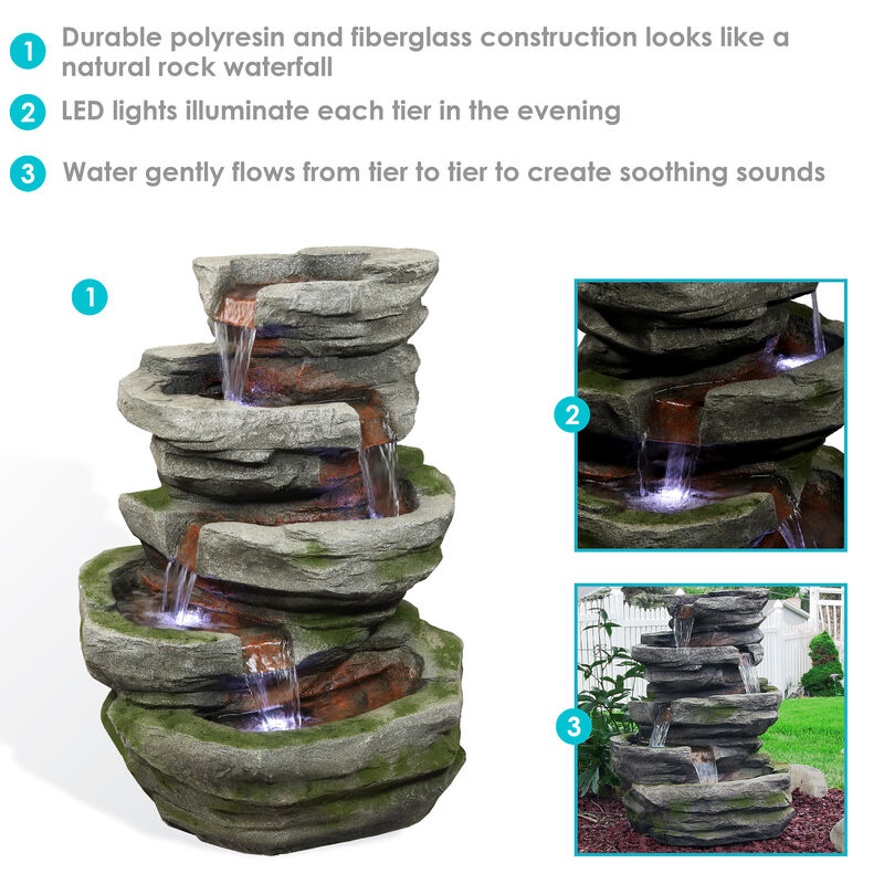 Sunnydaze Lighted Cobblestone Waterfall Fountain with LED Lights - 31 in